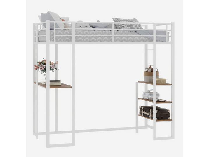 Redom Hochbett 90/190 cm mit Schreibtisch, beidseitiger Leiter und stabilem Metallrahmen, Weiß, 90x190 cm, Babymöbel & Kindermöbel, Kinderzimmer & Jugendzimmer, Kinderbetten, Hochbetten