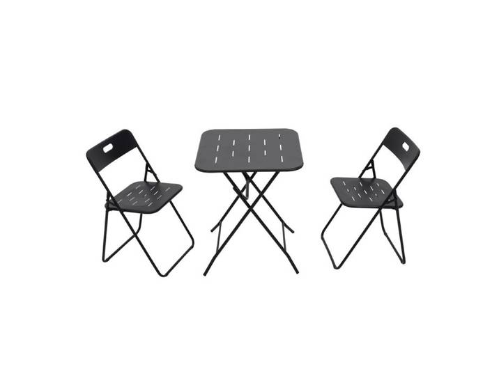 Ensemble repas table de jardin 2 personnes pliant acier noir 3 pièces table 60 x 60 cm