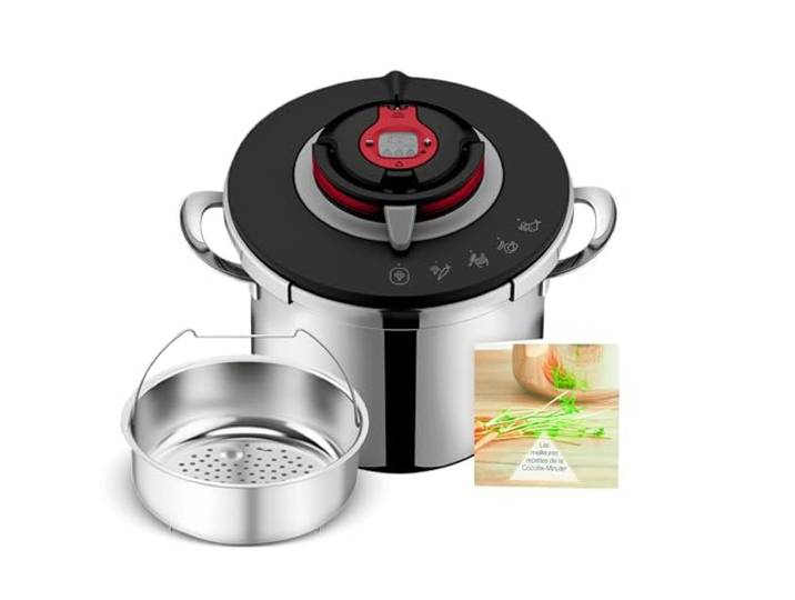 SEB Clipso + Chef Expert 8 L, Schnellkochtopf mit 4 Programmen, 6-8 Personen, Schnellkochen, Backofengeeignet, P4571400, Edelstahl