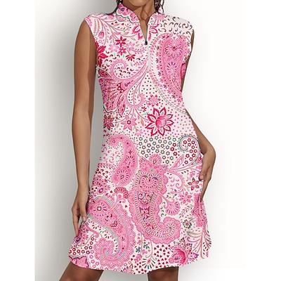 Damen Golfkleid Rosenrot Ärmellos Paisley-Muster Damen-Golfkleidung, Kleidung, Outfits, Kleidung