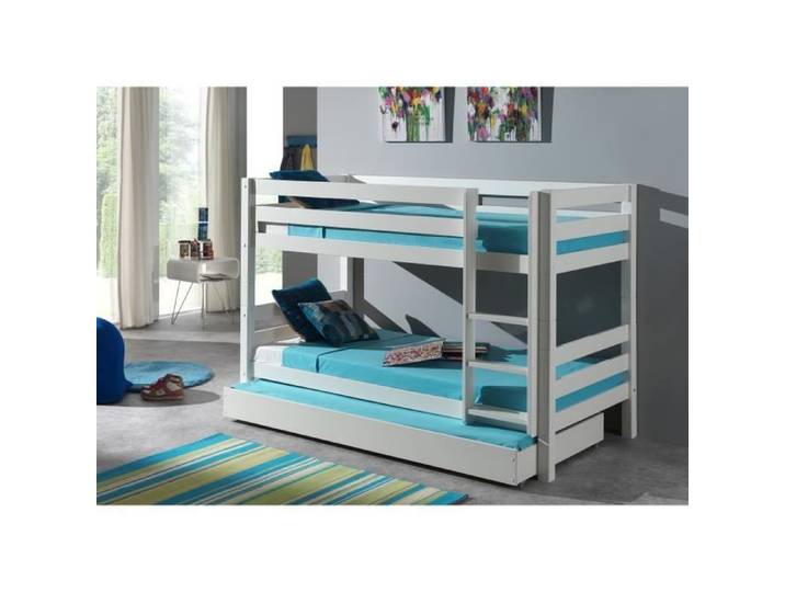 Vipack - PINO Lit enfant superposé 90x200 cm + lit gigogne - Blanc