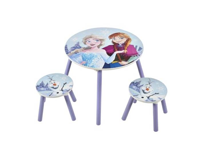 Disney Kindertisch und Stühle (2 Hocker im Lieferumfang enthalten), ideal für Kunst und Handwerk, Snackzeit, Hausschule, Hausaufgaben und mehr, Frozen