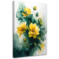 LEINWANDBILDER, Grün gelbe botanische Blumen