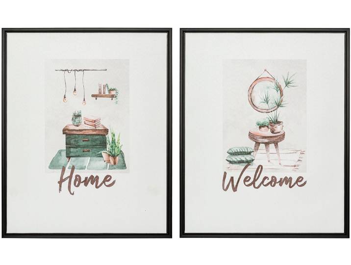 Bild mit Rahmen CREATIV HOME Deko-Bild Home & Welcome , weiß (farbe rahmen: schwarz, farbe bild(er): grün), B:40cm H:50cm T:2,5cm, Bilder, Bild mit Rahmen, in schöner Farbgebung