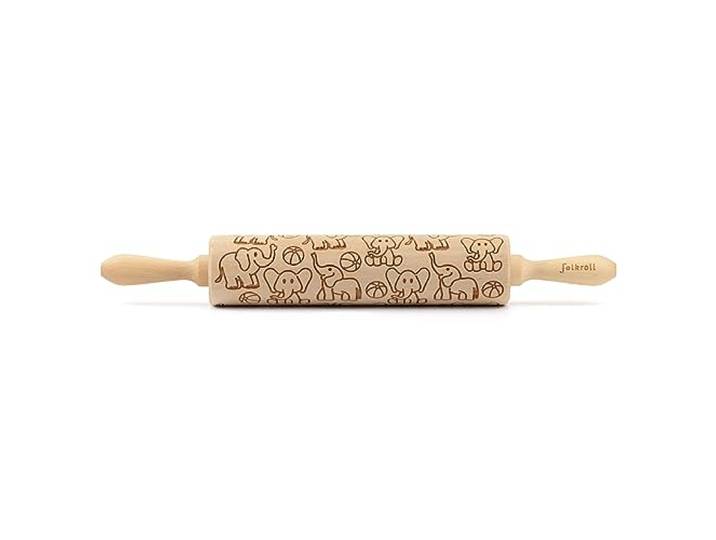 Folkroll Teigrolle Elefanten, groß, 43 cm, Nudelholz, Prägerolle, Muster, Motiv, Rolle, Buchenholz, 336953