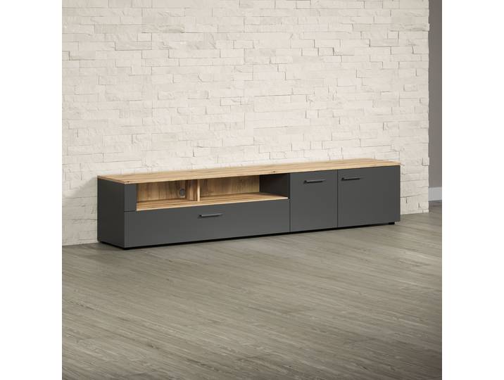 Lowboard HOME AFFAIRE Estepona TV-Kommode , schwarz (anthrazit mit coast evoke oak), B:210cm H:43cm T:41cm, Sideboards, Lowboard, TV-Board, Breite 210 cm, Elegant und modern