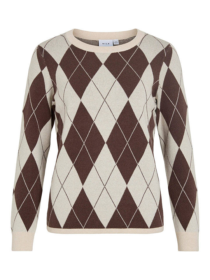 Vila Pullover "Tif" in Braun/ Creme - S