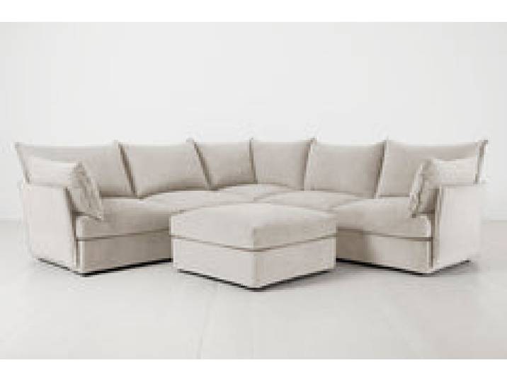 Ecksofa Model 06 mit Polsterhocker, Kreideweiß