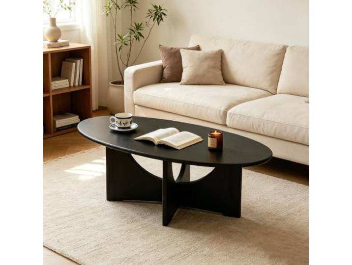 Couchtisch mit hochwertigen Zapfenverbindungen gefertigt, extrem langlebig Couchtisch mit sicheren abgerundeten Kanten, platzsparend für kleine nordische Wohnräume(Black)