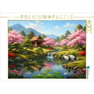 CALVENDO Puzzle Japanische Stille mit Kranichen und Kirschbäumen | 2000 Teile Lege-Größe 90x67cm Foto-Puzzle für glückliche Stunden