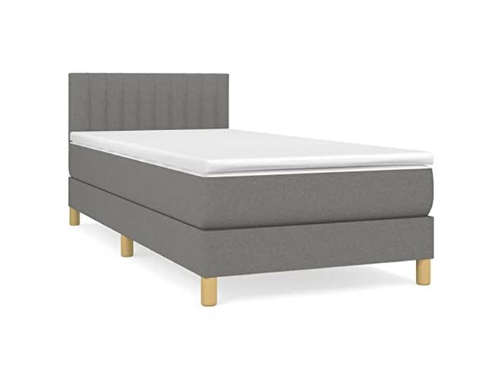 PUGYNBK Boxspringbett mit Matratze, Stoff, dunkelgrau, 90 x 190 cm Verstellbares Kopfteil, Taschenfederkerne, mittlere Festigkeit, atmungsaktive Polsterung
