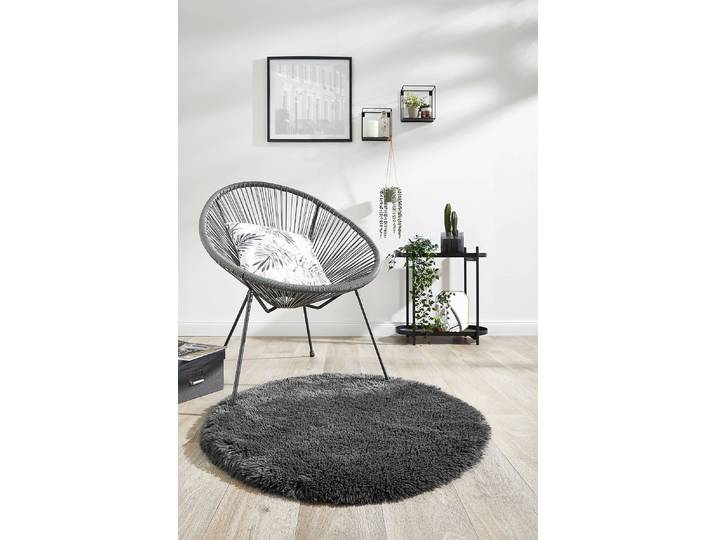Tapis en fausse fourrure Alpa Noir/Anthracite Ø 80cm 100 % polyester