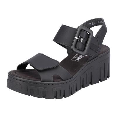 Keilsandalette RIEKER, Damen, Gr. 40, Synthetik, schwarz, Lederimitat, Schuhe, Sommerschuh, Sandale, Keilabsatz, mit Plateau
