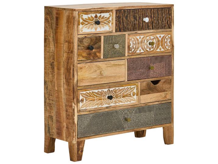 Landscape Kommode, Weiß, Dunkelbraun, Hellbraun, Holz, Metall, Mangoholz, massiv, 10 Schublade(n) Schubladen, 75x85x30 cm, stehend, Holzmöbel, Kleinmöbel Holz, Holzkommoden