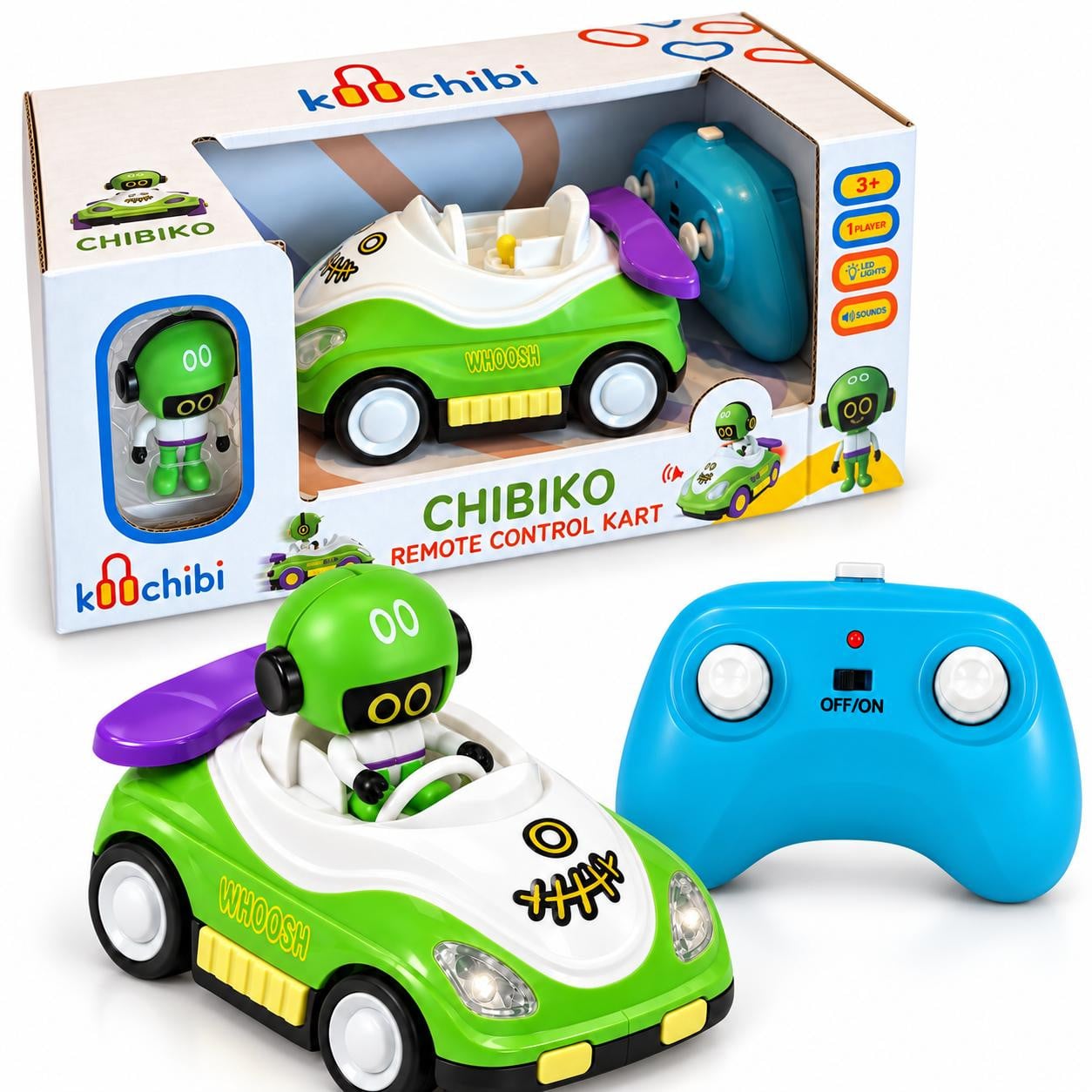 Koochibi RC-Kart Chibiko - Bestuurbare RC-kart met uitwerpbare figuur, licht en geluid
