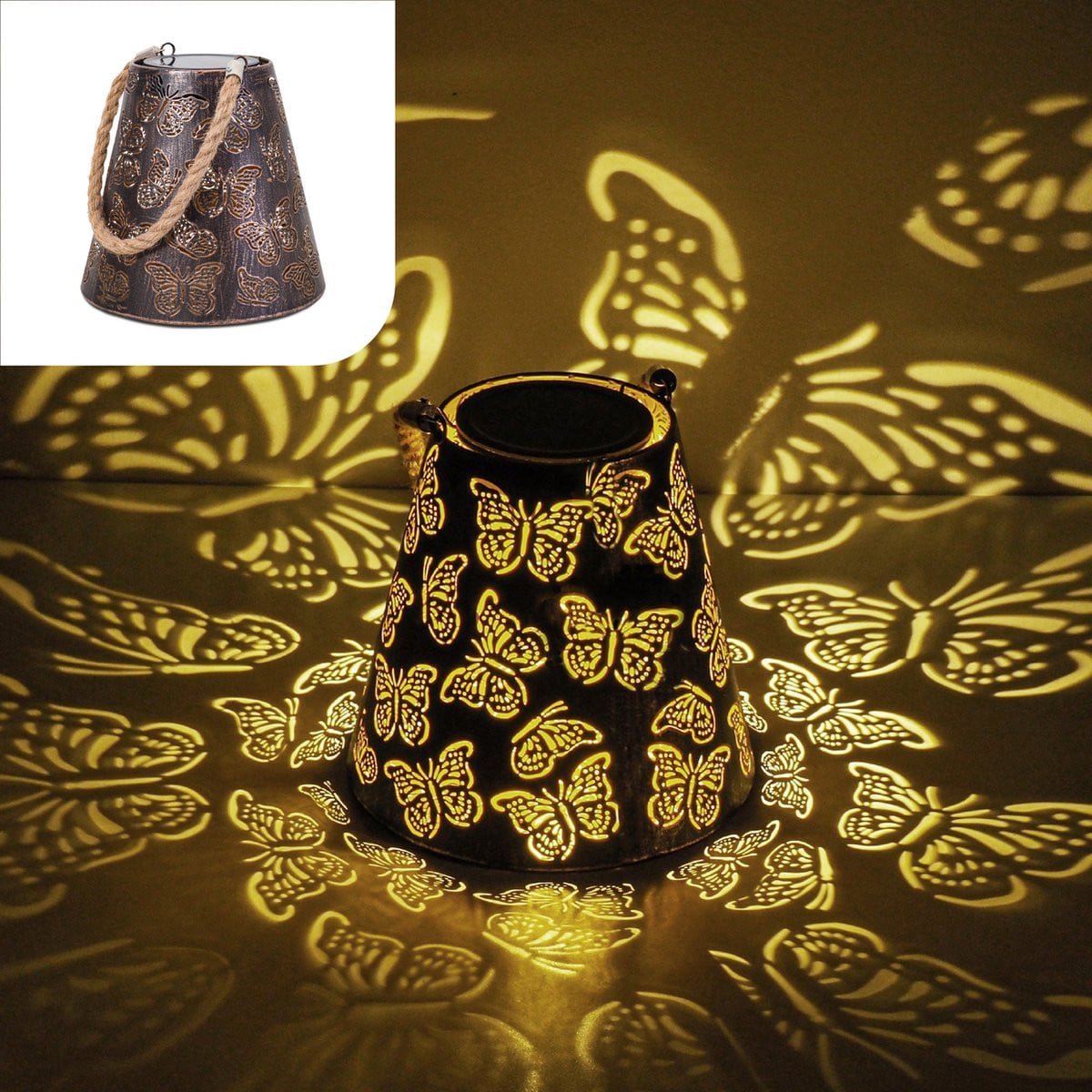 Gadgy Solar Tuinverlichting Vlinders - Led Buitenlamp op Zonne-energie met Schaduweffecten - Brons / Goud