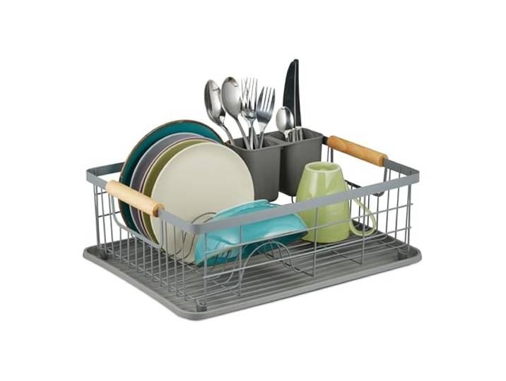 Relaxdays égouttoir\, Panier à Couverts et bac de séchage\, Support à Vaisselle de Cuisine\, Plastique\, métal\, Gris