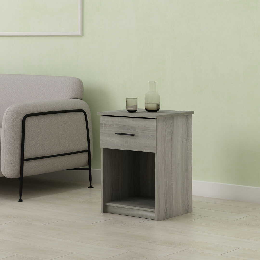 17 Stories Helio 45.2cm W Manufactured Wood Bedside Table French Oak 61.5cm H X 45.2cm W X 39.6cm D