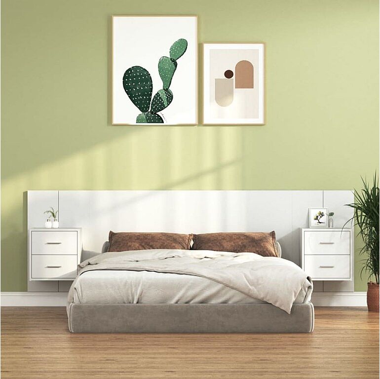Clicnbuy Cabecero de cama con mesitas madera contrachapada blanco