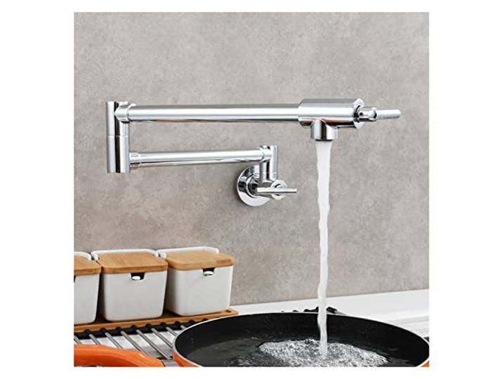 Drehhahn, Klappbarer Wasserhahn mit zwei Schaltern aus Messing, fortschrittlicher rotierender Küchenarmatur, an der Wand montierter Kaltwasserhahn(4)