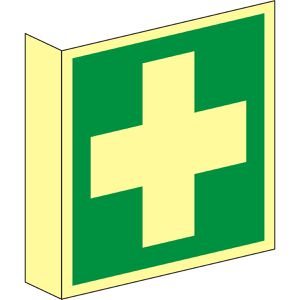 Abtec Hinweisschild ISO 7010 E003 Kunststoff, Fahnenschild, 20 x 20 cm, nachleuchtend, Erste Hilfe
