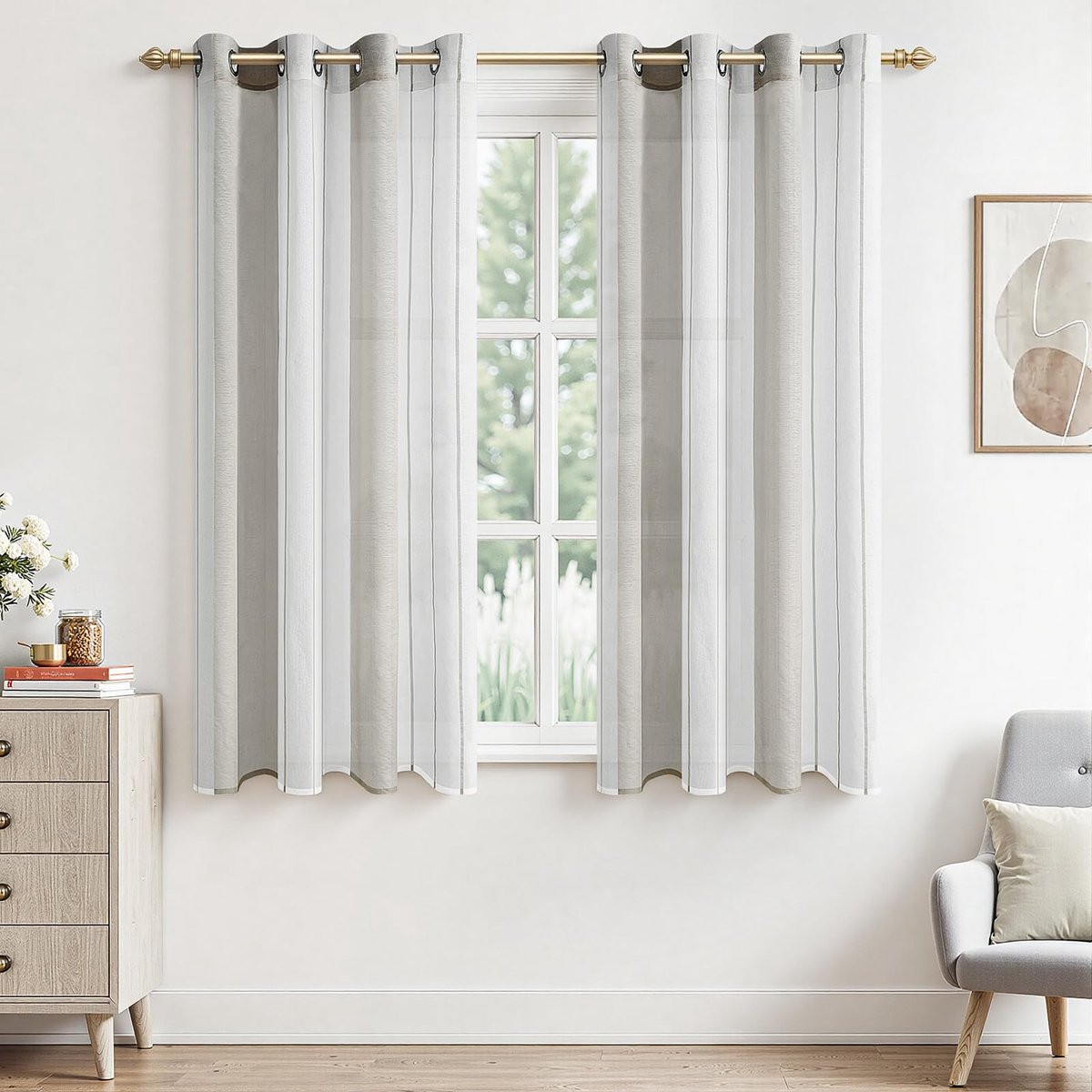 Ibenzoa Moderne halftransparante gordijnen met strepen voor stijlvolle decoratie