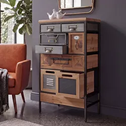 Apothekerkommode HWC-Q77, Schrank Kommode Schubladenmix Etikettenhalter Industrial Vintage/Shabby Holz Metall 85x45x35cm