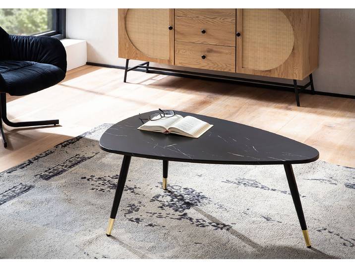 Table basse Necarney - triangulaire 90 x 41 x 60cm Noir/Imitation marbre noir