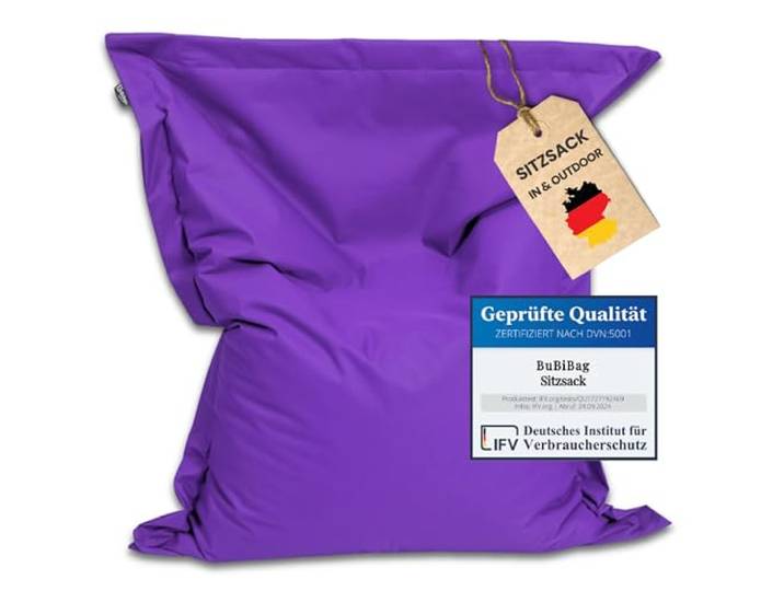 BuBiBag Sitzsack XXL 200x140 cm mit Füllung – Handgefertigt – Bean Bag Indoor & Outdoor – Riesensitzsack Lounge Gästebett – wasserabweisend – Lila