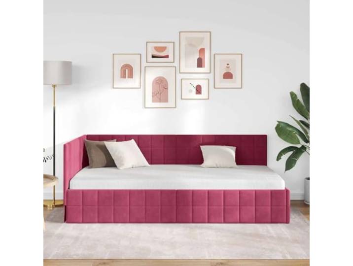 KTHLBRH Eck-Bettrahmen, Weinrot, 100 x 200 cm Platzsparendes Design, Rahmen aus Holz und Metall, wendbares Kopfteil, Sofabett
