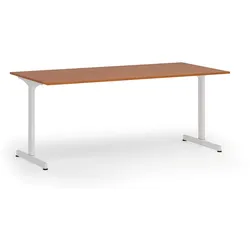 Bürotisch PRIMO BETA, 180x90 cm, weißes Metallgestell, Kirschbaum