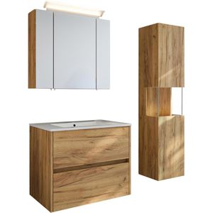Posseik Badmöbel-Set Limes 70, eiche gold, 3-teilig, mit Waschtisch, Spiegelschrank & Badschrank