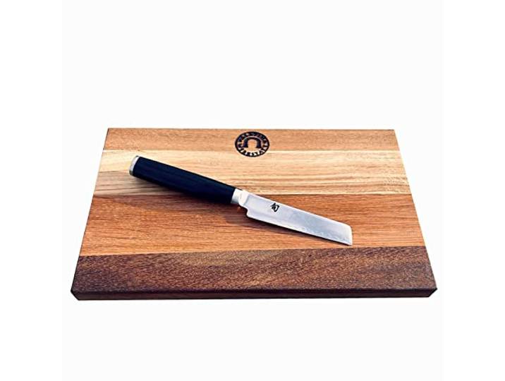 KAI Shun Premier Tim Mälzer TMM-0700 ultrascharfes japanisches Officemesser Damaszenerstahl + massives Schneidebrett aus Eiche 30 x 20 cm VK: 215,- €