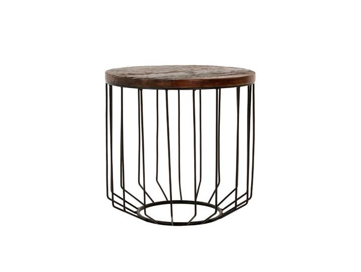 Womo-Design Couchtisch rund Ø50x50 cm Natur-Schwarz aus Altholz mit Metallgestell, Braun, Holz, 50x50x50 cm, Wohnzimmer, Wohnzimmertische, Couchtische