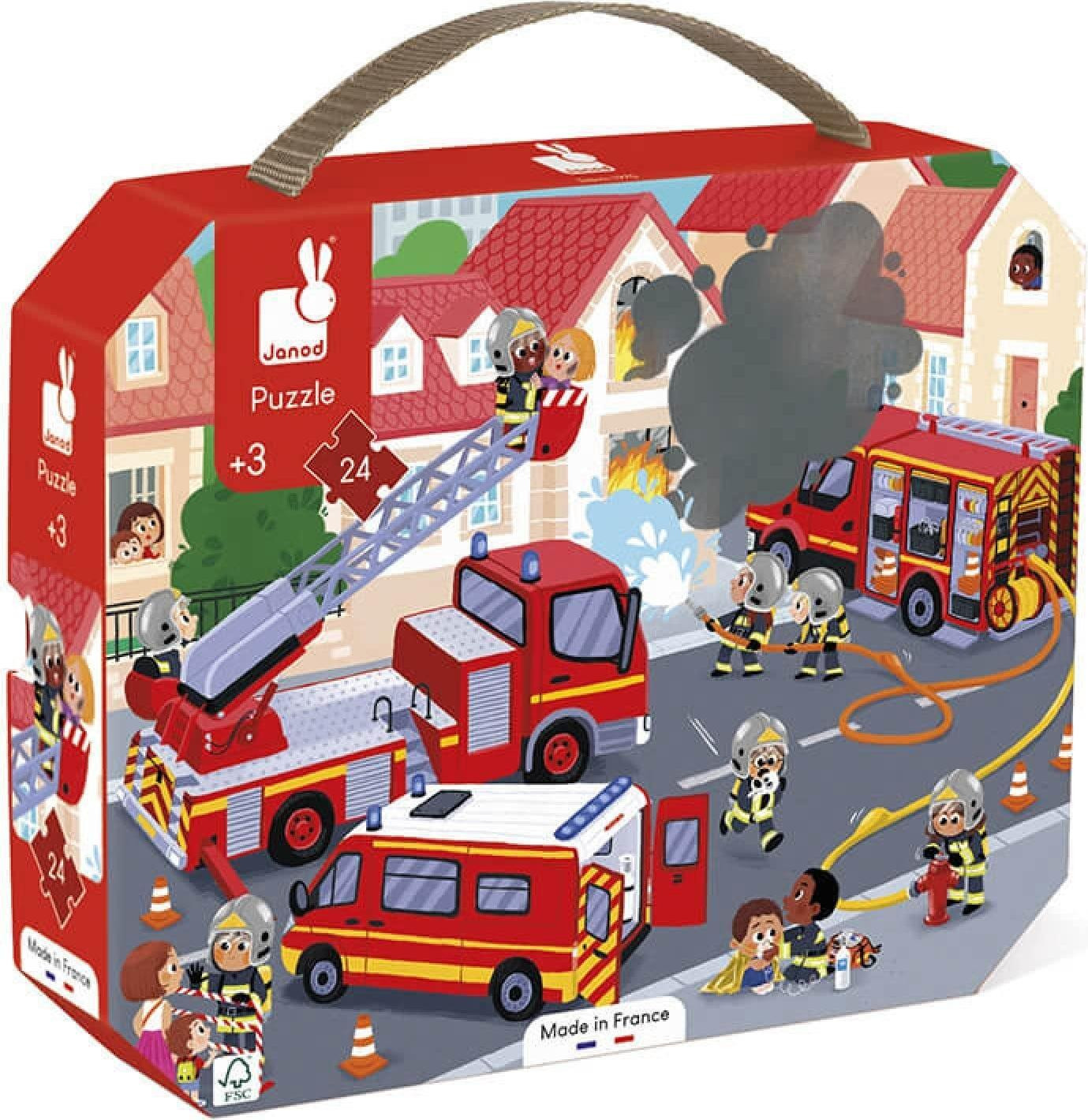 Janod Puzzel Brandweer - Kartonnen puzzel met 24 stukjes voor kinderen