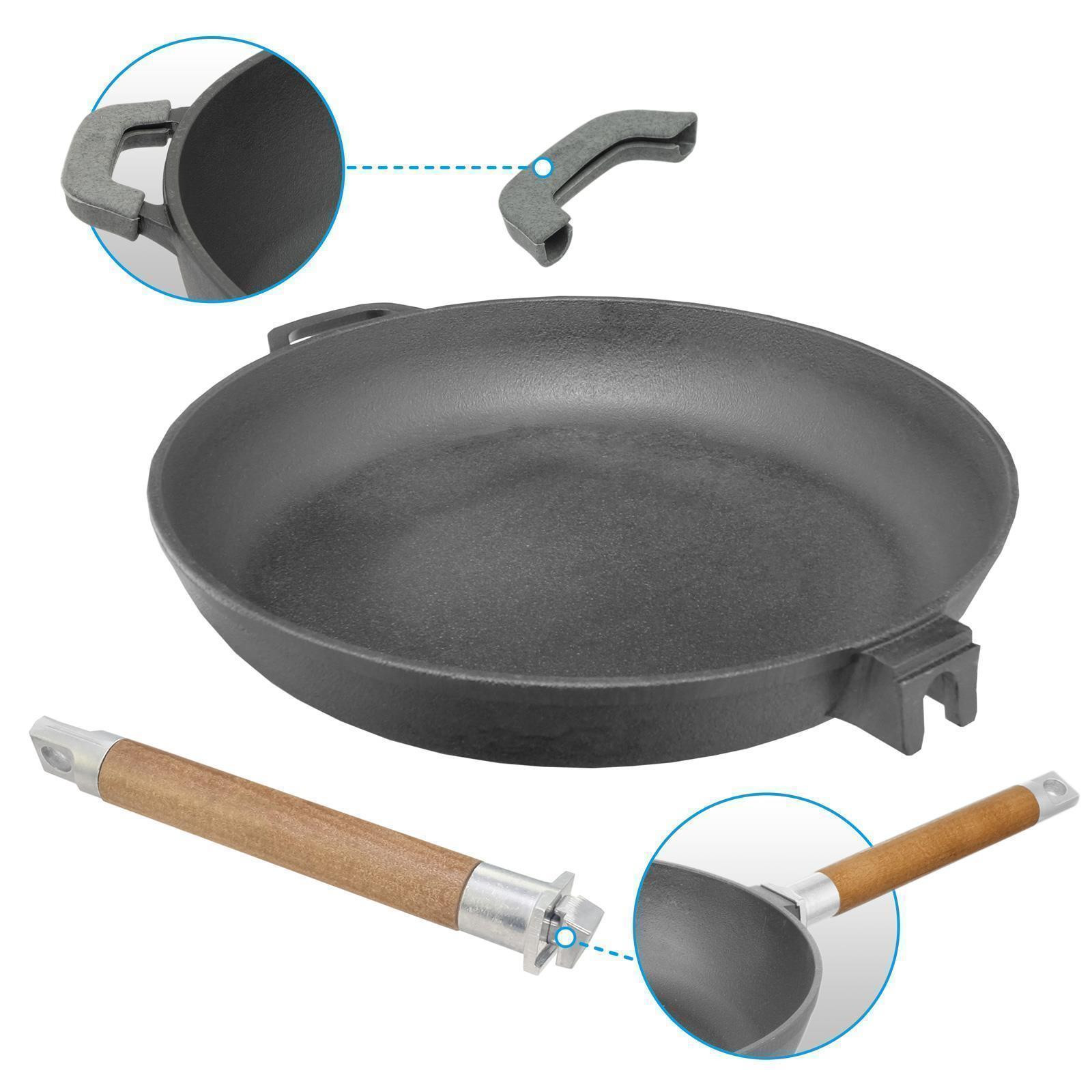 Biol Gietijzeren Pan met Afneembaar Houten Handvat, 24 cm