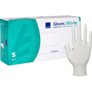 Abena Einmalhandschuhe Classic, weiß, 100 Stück, Nitril, chemikalienbeständig, lebensmittelecht, Größe S
