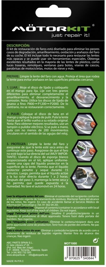MOTORKIT MOT1000 Aufbereitungs-Set, Scheinwerfer