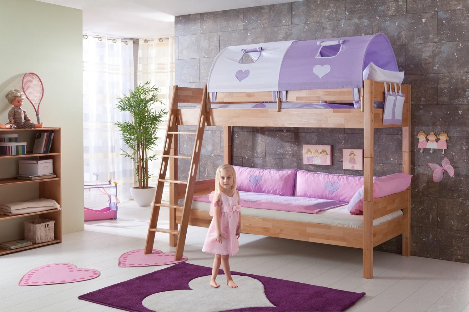 Etagenbett Steffan Buche massiv Natur lackiert mit Tunnel