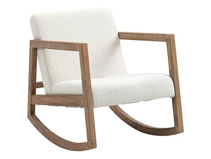 Ropilly Schaukelstuhl mit Holzrahmen gepolsterter Relaxstuhl Weiche Teddyfleece-Polsterung und stabiles Kautschukholz für ruhiges Sitzen und sanftes Schaukeln im Alltag.