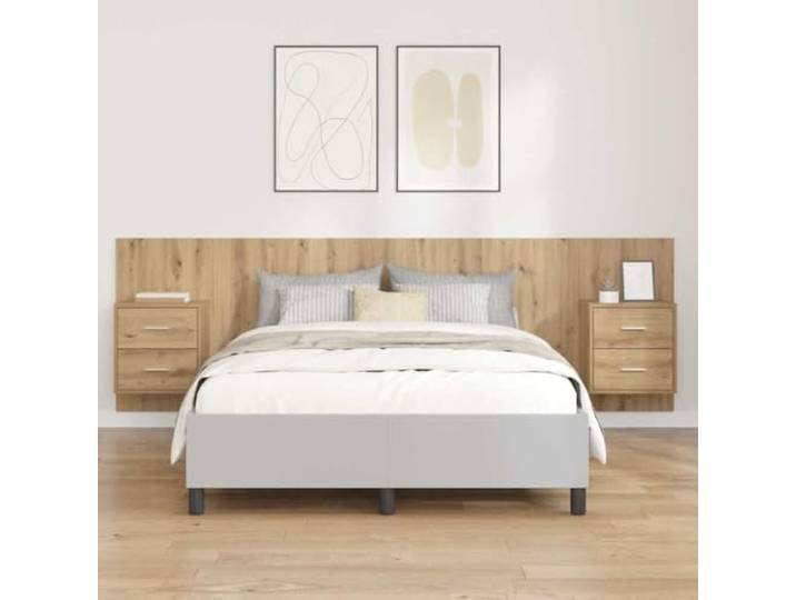 RJPLMFV Kopfteil mit Schränken, 3-teilig, Eiche Holzwerkstoff, integrierte Aufbewahrung, Wanddesign, moderner Stil, einfache Wartung