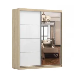 SCHWEBETÜRENSCHRANK Multi 35 Sonoma Eiche, Weiß Semigloss + Spiegel 183 cm