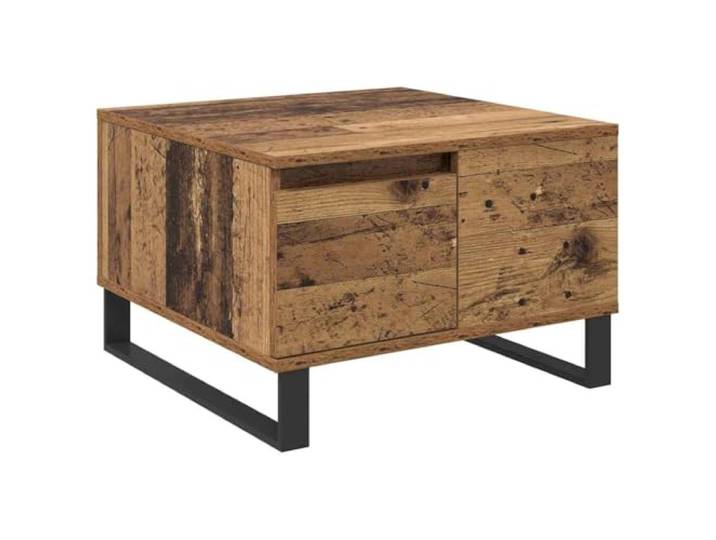 KUTYWEXFM Couchtisch Altholz Optik 55x55x36,5cm Beistelltisch Schublade Praktischer Sofatisch für Ihr Wohnzimmer mit offenem Ablagefach und Metallgestell für strukturierte Ordnung im Alltag.