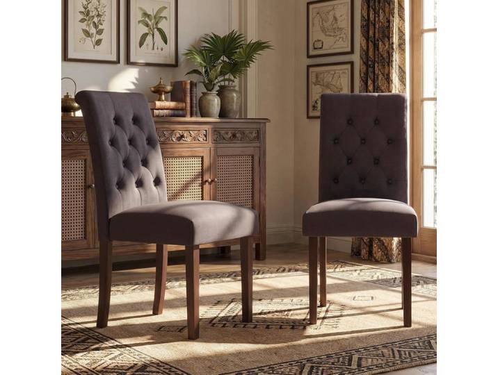 Lot de 2 Chaises de Salle à Manger Chaises Rembourrées Cuisine Chesterfield Capitonné en Bois Massif Confortable Marron