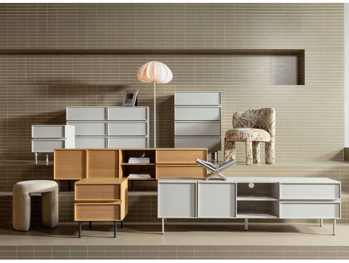 Sideboard WOOOD Tours mit Melamin-MDF und sichtbare Maserung B 70 x T 42 x H 102 cm , sand, B:70cm H:102cm T:42cm, Melamin, Sideboards, Sideboard, Tragkraft Deckplatte 50 kg, kratz- und hitzebeständige Oberfläche