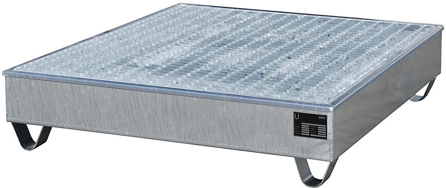 Stahl-Auffangwanne mit PE-Einsatz, für 200-l-Fässer, LxBxH 1215 x 1215 x 290 mm, verzinkt eurokraft pro