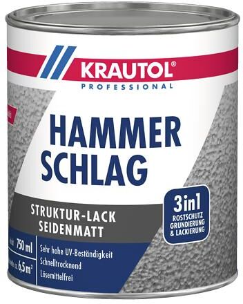 KRAUTOL Hammerschlaglack seidenmatt schwarz, 414 x 0,75 l auf Palette
