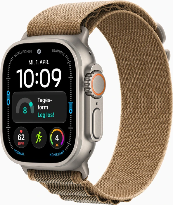 Apple Watch Ultra 4 49 mm Titan Natur mit Alpine Loop Wüstensand - S
