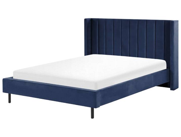 Lit double en tissu bleu 160x200