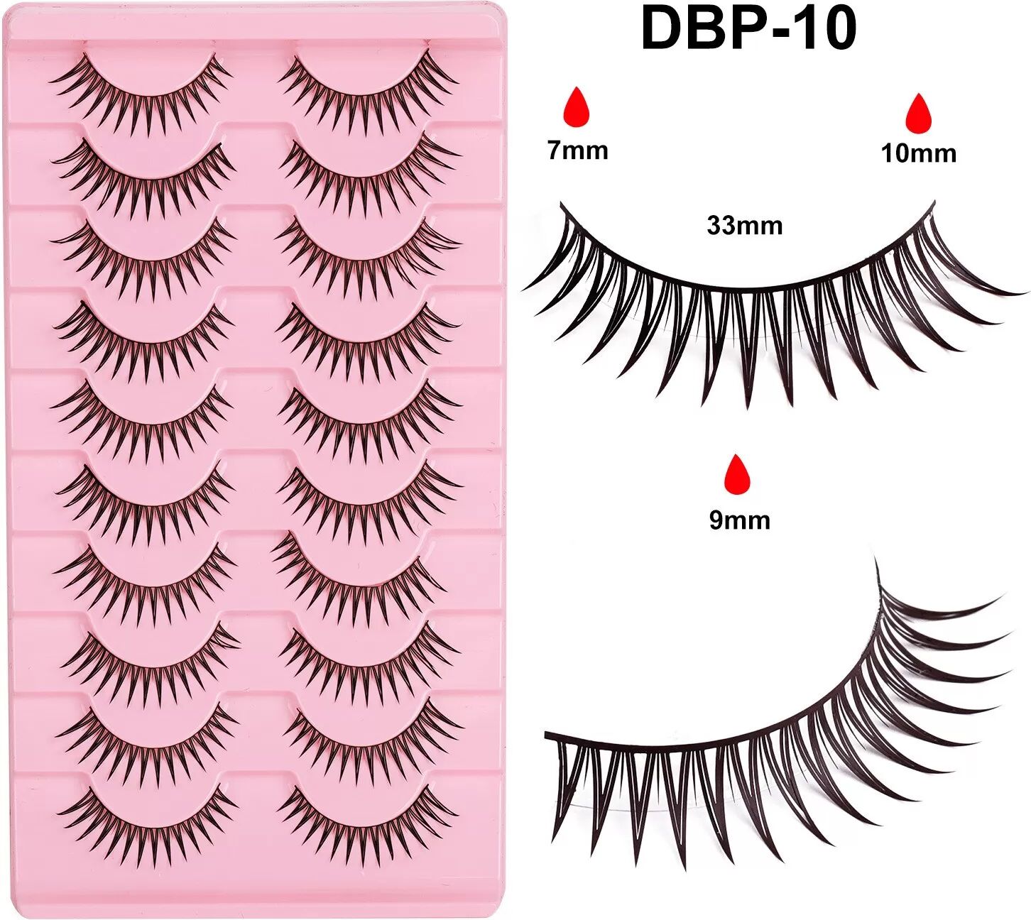INF 10 Paar Manga Falsche Wimpern, natürlich, lang, leicht, 0,04 mm, Fuchs-Stil
